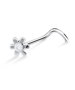 Floral Silver Curved Nose Stud NSKB-728